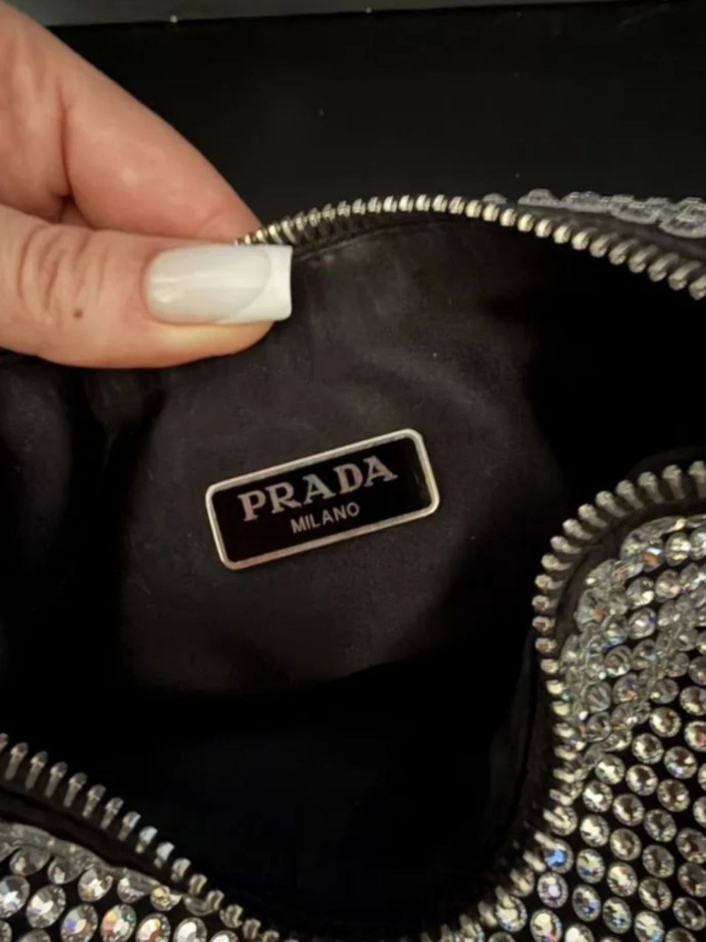 ๐ Prada Re-Edition 2005 Crystal-Embellished Satin Bag โ Pure Elegance and Radia - Picture 3 of 5